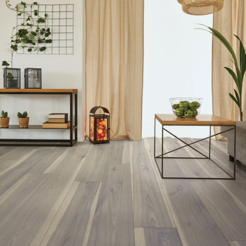 Living room with laminate flooring -  Hawk Drive- Fumed Hickory